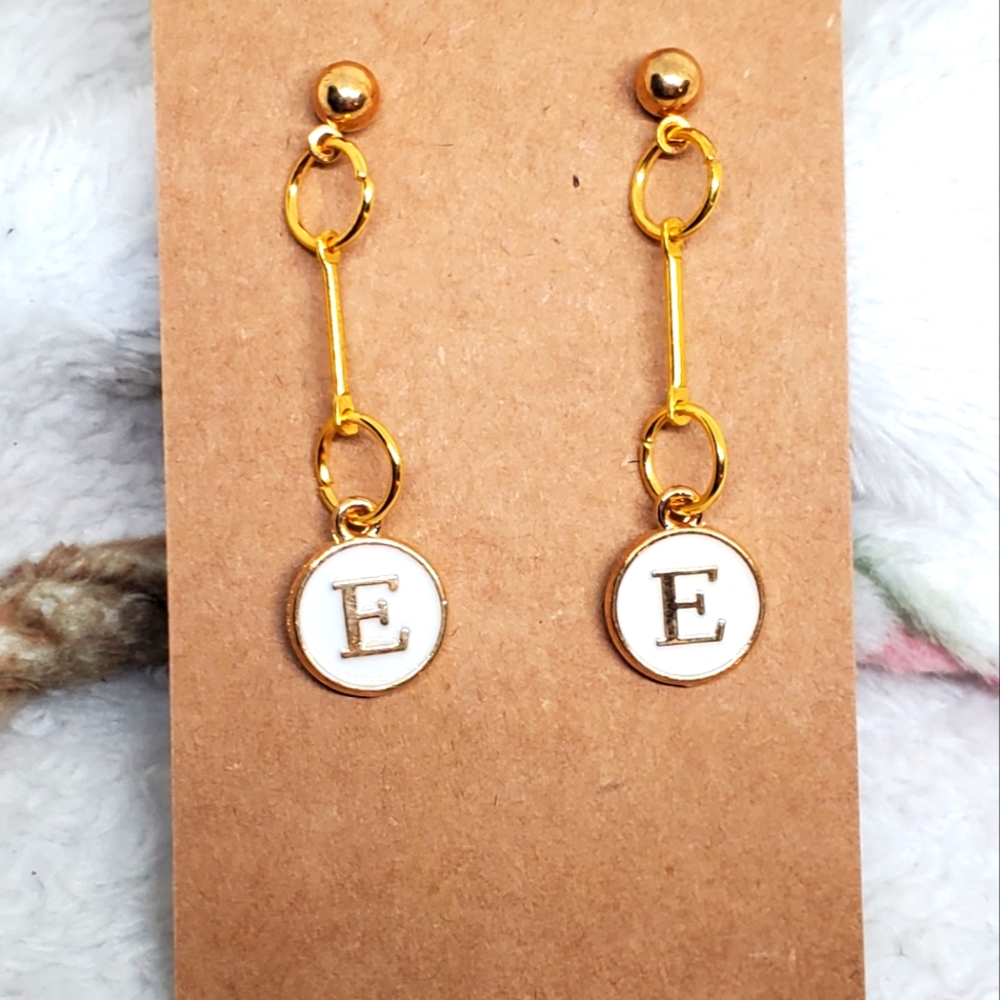 7/$10 E Initial Earrings, New